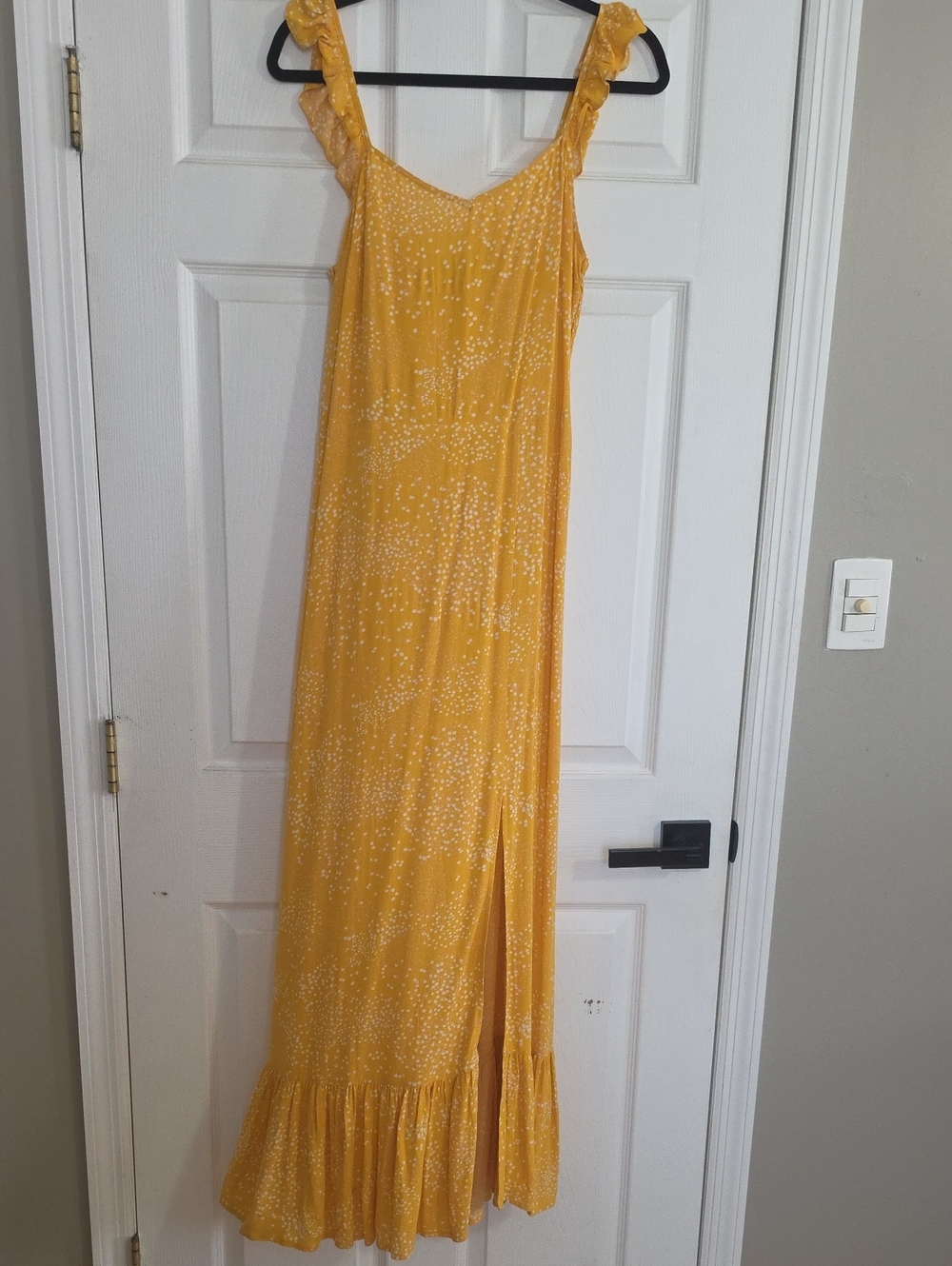 Express Mustard Yellow Ruffle-Shoulder Maxi Dress